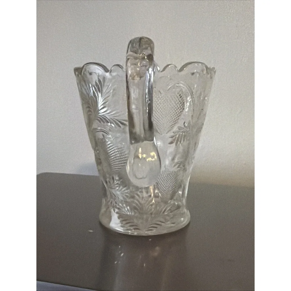 Antique Cambridge Early American Pressed Glass Double Handle Strawberry Pattern
